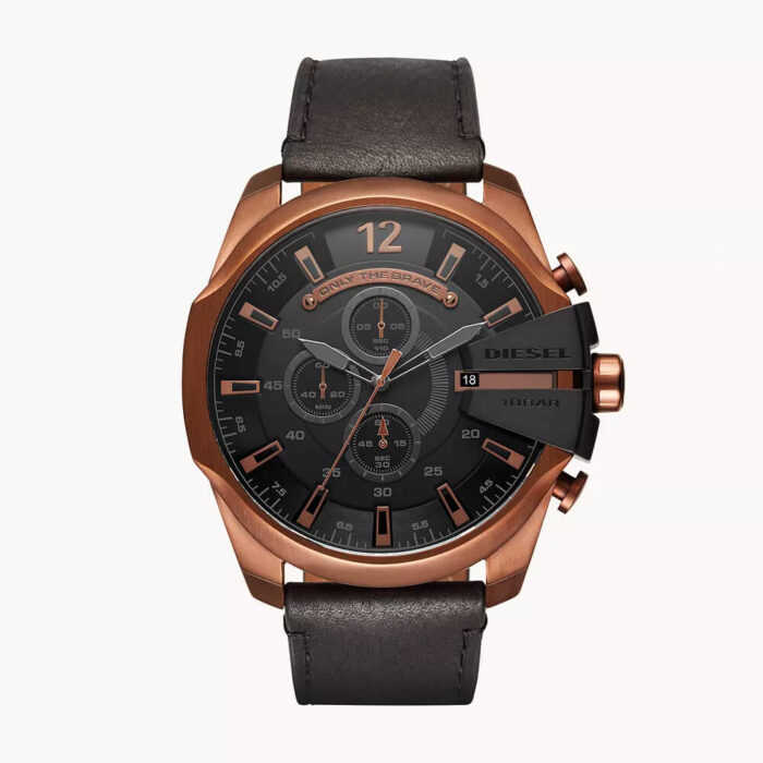 Mega Chief Chronograph Copper-Tone and Black Leather Watch